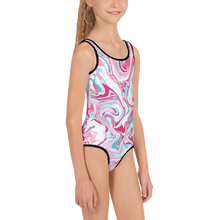 Load image into Gallery viewer, Marble Pink Kids Swimsuit ( Black ) - iGAME Clothing